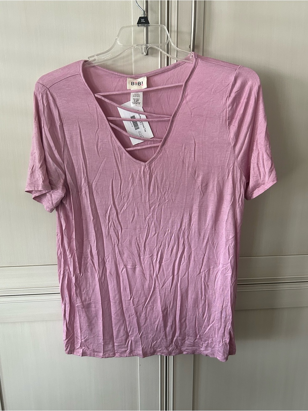 BiBi Pink Short-Sleeve Crisscross V-Neck Tee